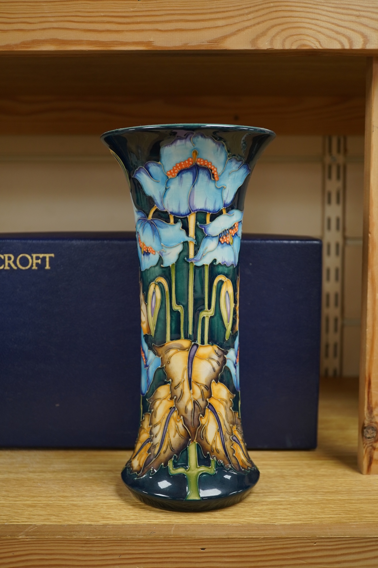 A Moorcroft ‘Blue Rhapsody’ vase, designed by Philip Gibson, 2001, created for the collectors club. Boxed. 26cm tall.
